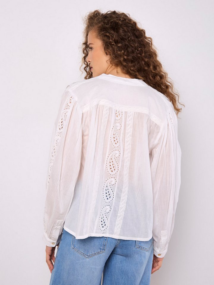 Apricot Spitzenbluse Spitzeneinsatzbluse mit Stehkragen – Bild 3 von 5
