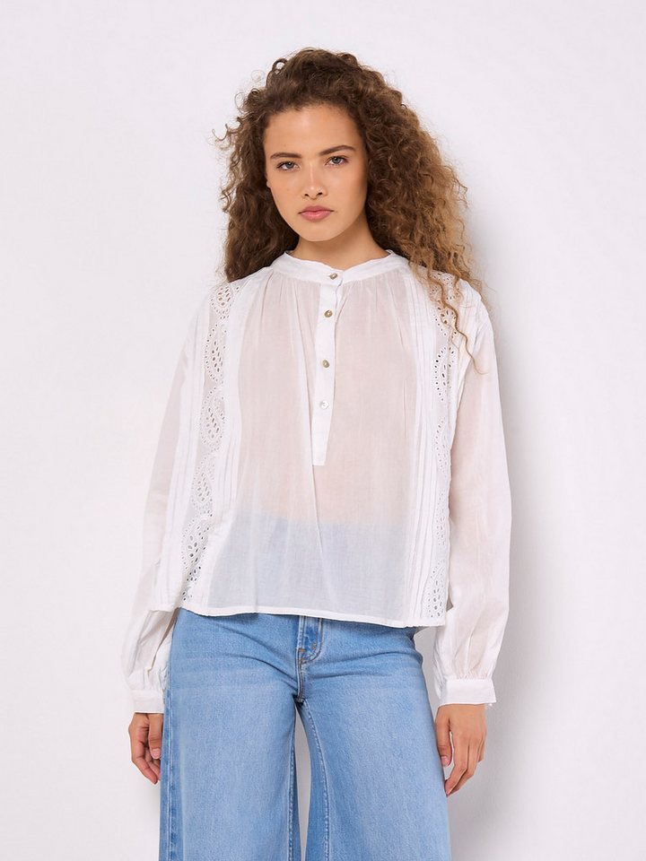 Apricot Spitzenbluse Spitzeneinsatzbluse mit Stehkragen – Bild 4 von 5
