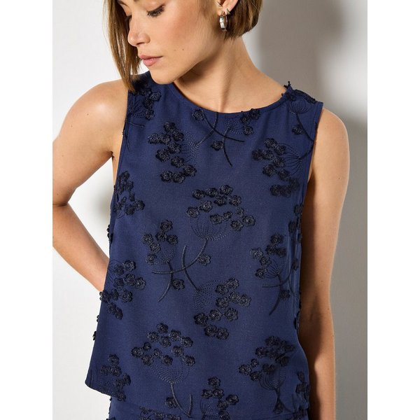 Apricot Spitzentop Besticktes Oberteil aus Leinenmischung mit Blumenmuster