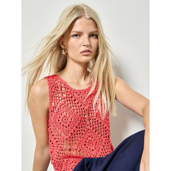 Apricot Spitzentop Diamant-Crop-Top mit Häkeldetails