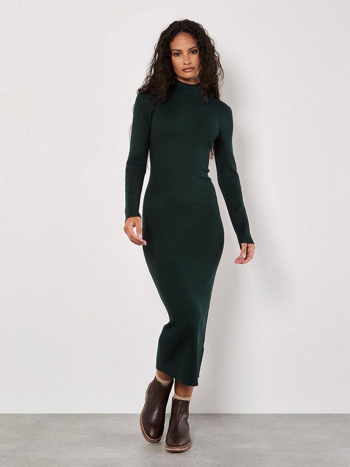 Apricot Strickkleid Midikleid aus Rippenstrick mit hochgeschlossenem Ausschnitt – Bild 2 von 4