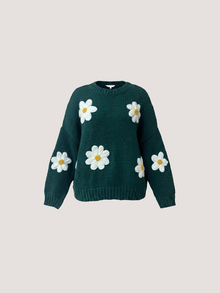 Apricot Strickpullover Bestickter Pullover mit Gänseblümchen – Bild 5 von 5