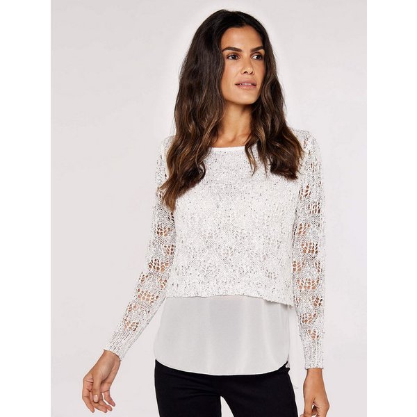 Apricot Strickpullover Lochmuster-Pullover (1-tlg) im Lagenlook