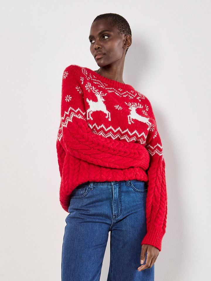 Apricot Strickpullover Zopfpullover mit Rentier Muster – Bild 3 von 4