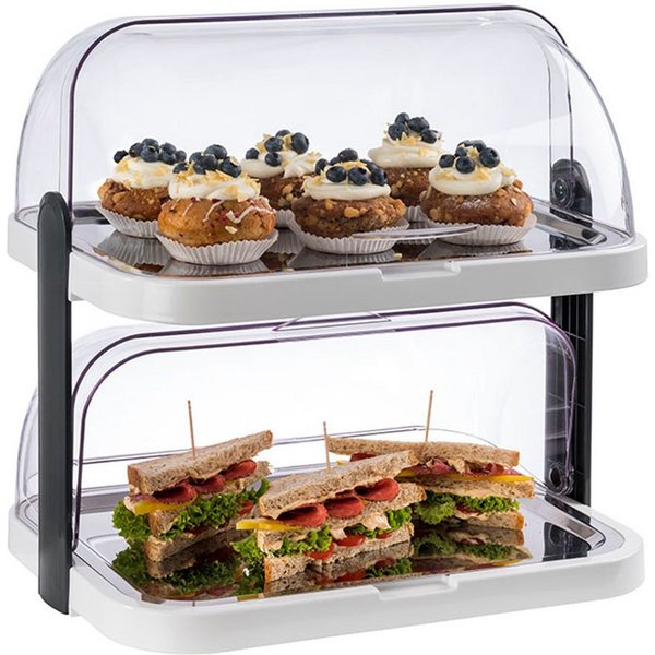 APS Buffet-Vitrine Doppeldecker, Edelstahl, Kunststoff, 2-stufig, inkl. 4 Kühlakkus