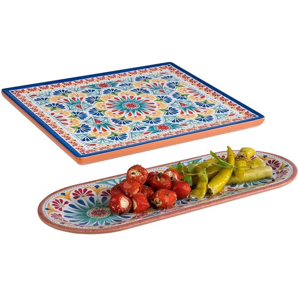 APS Servierplatte, Melamin, (2-tlg), 2er-Set, Melamin Camping-geschirr, Geschirr-set mediterranes Design