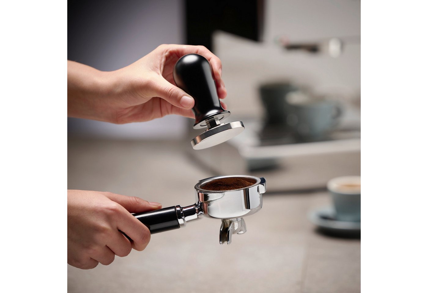 APS Tamper Espresso Tamper Ø 58 mm, Höhe ca. 10 cm, Griff mit Druckregulierung, aus Edelstahl, Aluminium, ca. 350 g – Bild 3 von 5