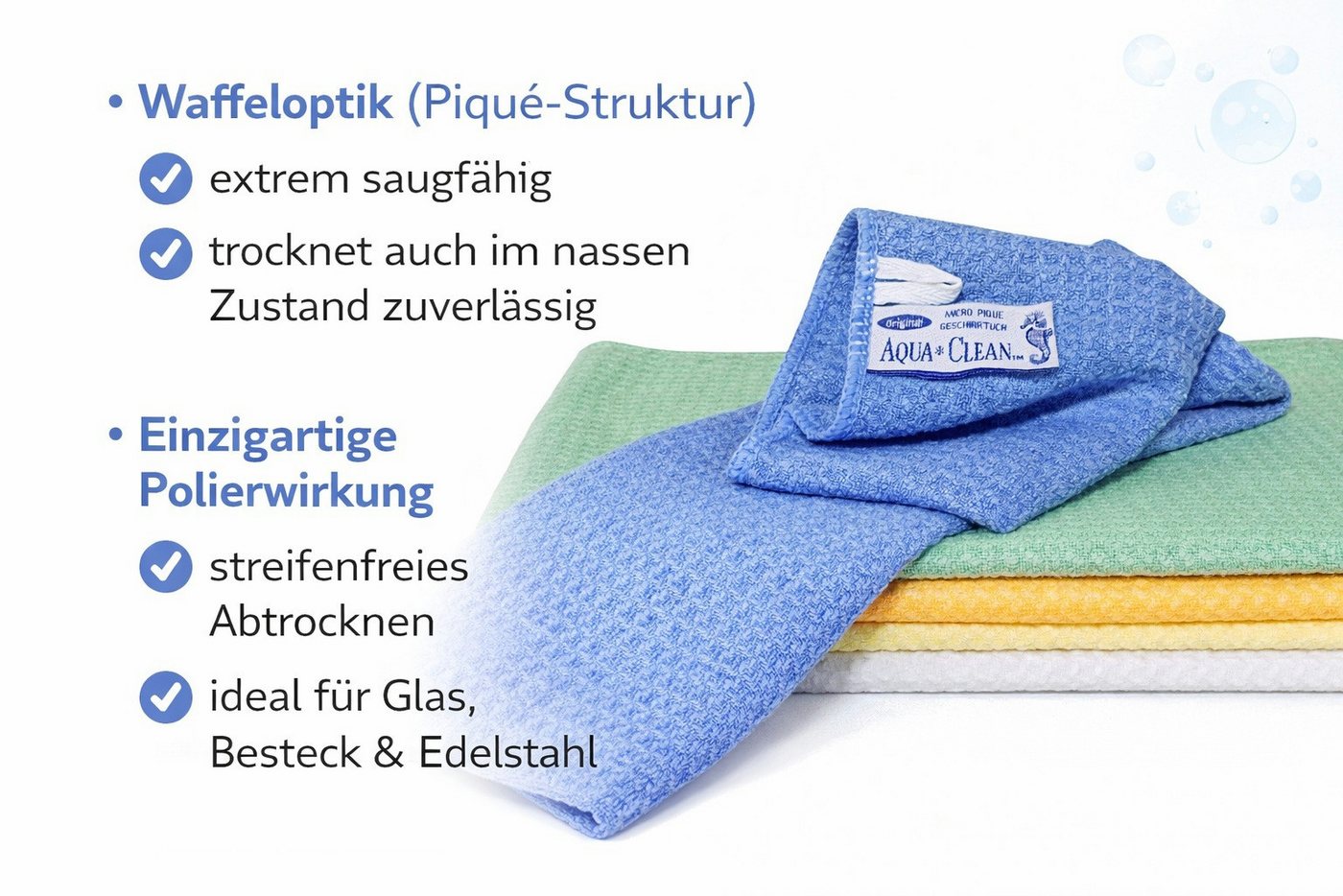 AQUA CLEAN Geschirrtuch Pique Mikrofaser, (5-tlg), Extra saugstark, streifenfrei und mit Piqué-Waffelstruktur – Bild 3 von 3