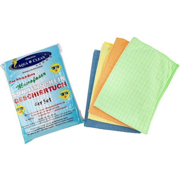 AQUA CLEAN Geschirrtuch Sonnenschein 4er Set, (4 Geschirrtücher, je ca. 45 x 65 cm, bunt gemischt), Bis zu 8-fache Wasseraufnahme, saugstark und streifenfrei