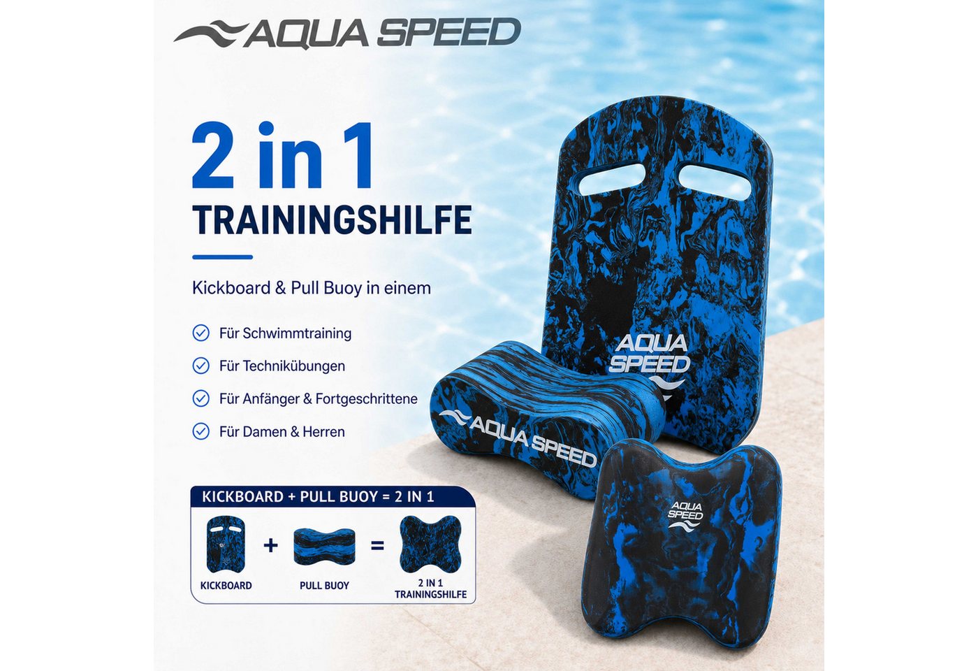 Aqua Speed Schwimmbrett PullKick Schwimmhilfe 2-in-1 Pull Buoy & Kickboard Technik & Kraft, Optimiert Wasserlage & Muskelaufbau – Effektives Trainingstool – Bild 2 von 5