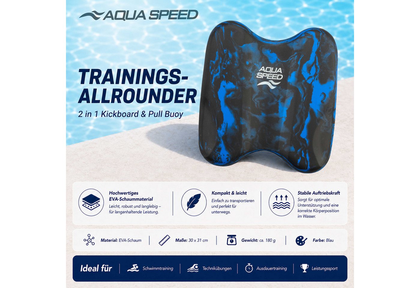 Aqua Speed Schwimmbrett PullKick Schwimmhilfe 2-in-1 Pull Buoy & Kickboard Technik & Kraft, Optimiert Wasserlage & Muskelaufbau – Effektives Trainingstool – Bild 4 von 5