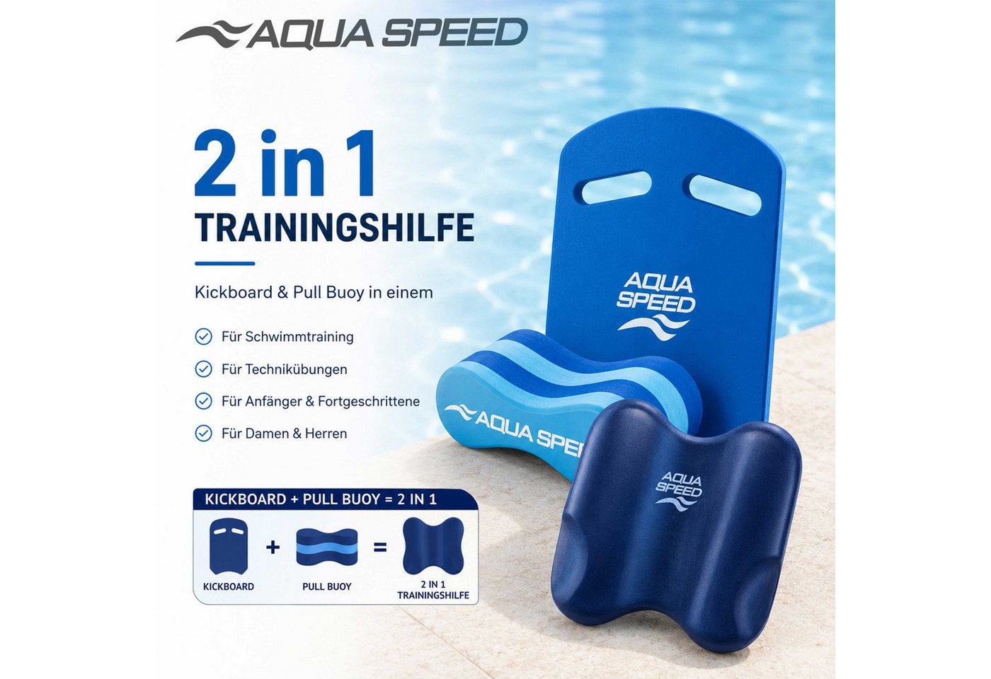 Aqua Speed Schwimmbrett PullKick Schwimmhilfe 2-in-1 Pull Buoy & Kickboard Technik & Kraft, Optimiert Wasserlage & Muskelaufbau – Effektives Trainingstool – Bild 2 von 5