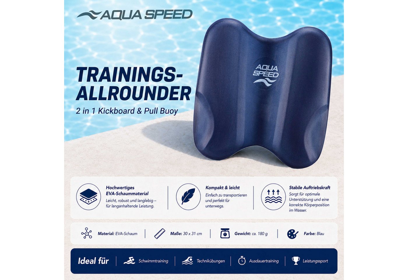 Aqua Speed Schwimmbrett PullKick Schwimmhilfe 2-in-1 Pull Buoy & Kickboard Technik & Kraft, Optimiert Wasserlage & Muskelaufbau – Effektives Trainingstool – Bild 4 von 5