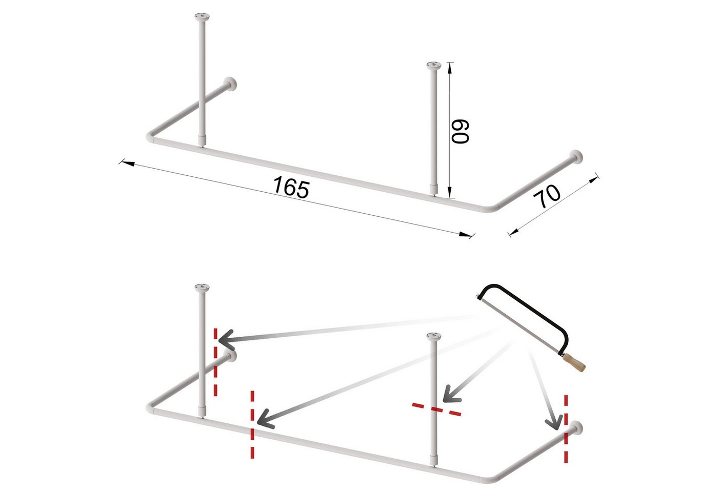 Aquabad® Duschvorhangstange Hastaflex Frame Duschvorhangstange, 2-läufig, kürzbar, Aluminium, 165cm x 70cm – Bild 5 von 5