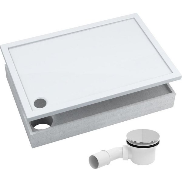 Aquabad® Duschwanne BASIC Smooth White, Rechteck, Acryl, 1-St., Duschwanne + Styroporträger + Ablaufgarnitur, 80x100 cm