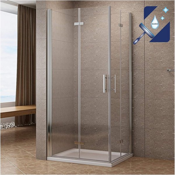 AQUABATOS Eckdusche Duschkabine Eckeinstieg Eckdusche mit doppelt Falttüren rahmenlos, BxT: 70x70 cm, 6 mm Einscheibensicherheitsglas, Nano Beschichtung,barrier