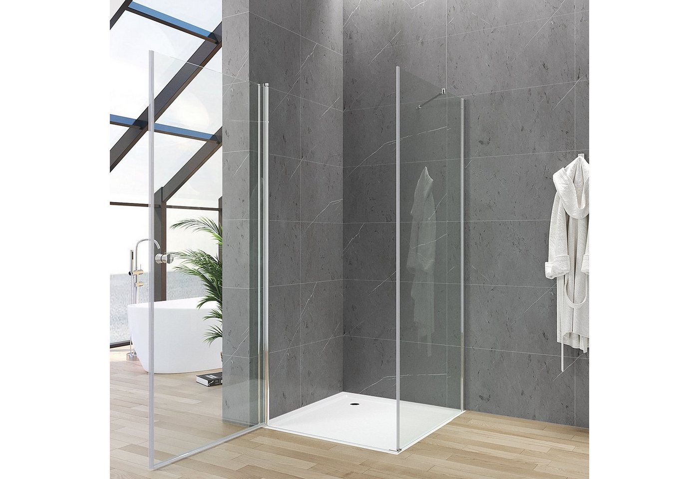 AQUABATOS Eckdusche Duschkabine Eckeinstieg Eckdusche Duschtür Drehtür Pendeltür, BxT: 70x70 cm, 5 mm ESG Sicherheitsglas, Schwingtür Duschwand Duschabtrennung  – Bild 2 von 5