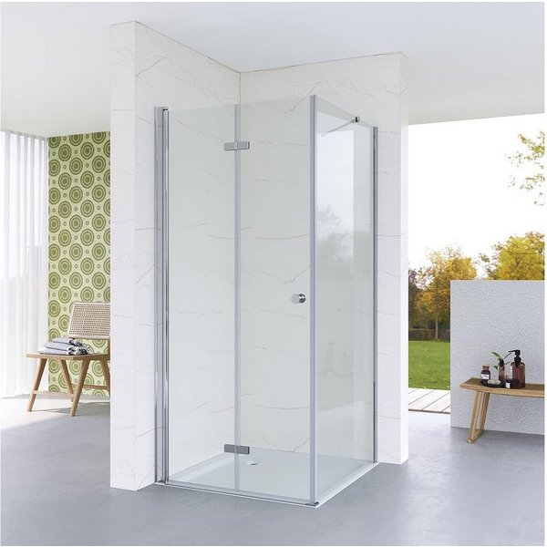 AQUABATOS Eckdusche Duschkabine Eckeinstieg rahmenlos mit Falttür Drehfalttür Dusche, BxT: 70x70 cm, Einscheiben-Sicherheitsglas (ESG) 5 mm, Hebe-Senk-Funktion,