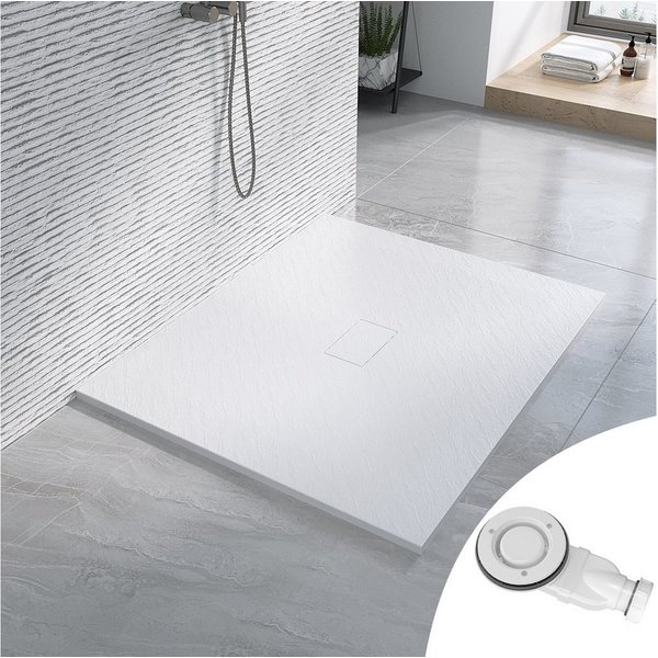 AQUABATOS Rechteckduschwanne Duschwanne 120x100 SMC Duschtasse Eckduschwanne Brausewanne, mit Ablaufgarnitur,weiß,Anti-Rutsch,Zuschneidbar,Steinoptik,superflach