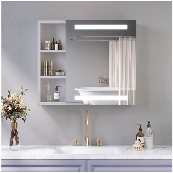 AQUALAVOS Badezimmerspiegelschrank LED Badezimmer Spiegelschrank Spiegel Badezimmerschrank Schutzklasse IP44,Spiegeltür Nach rechts öffnen