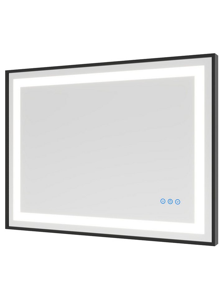 AQUALAVOS Badspiegel Badspiegel mit LED Licht Schwarzer Rahmen Antibeschlage Lichtspiegel, mit 6400K Kaltweiß/ 3000K Warmweiß Licht Beleuchtung, Energiesparende – Bild 4 von 5