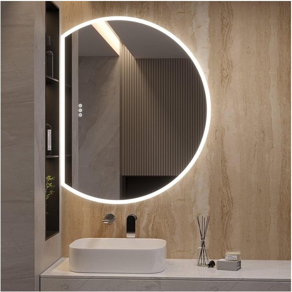 AQUALAVOS Dekospiegel LED-Lichtspiegel Badspiegel Halbrundspiegel Wandspiegel für Bad Flur, 100 x 80 x 3cm Touch Einstellbar 3 Lichtfarben vertikale/horizontale