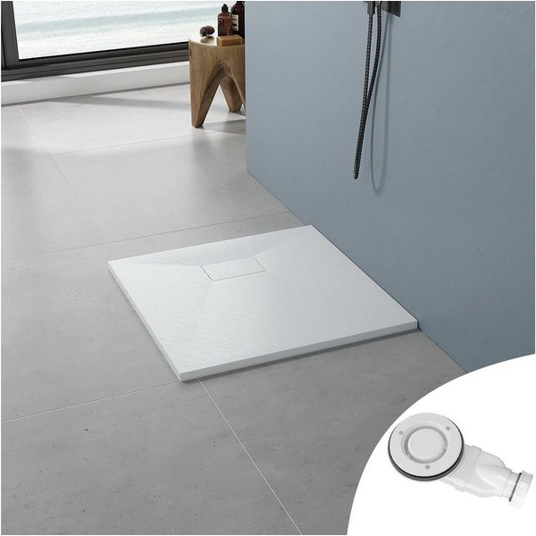 AQUALAVOS Duschwanne Duschwanne weiß Brausewanne mit Ablaufgarnitur Steinoptik Antirutsch, quadratisch, Sheet-Molding-Compound(SMC), 80/100/120/140cm, Ablaufloc