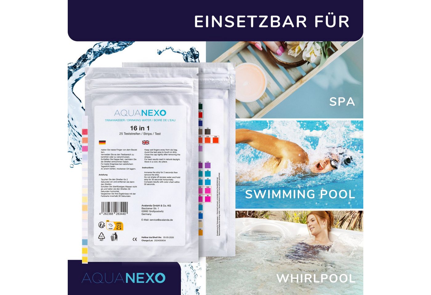 AquaNexo Trinkwassertest Wassertester Teststreifen 16-in-1 Trinkwassertest pH Wasserhärte 25st. – Bild 3 von 5