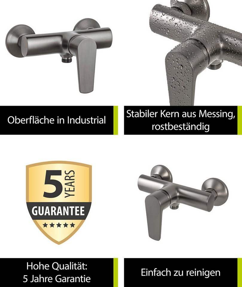 aquaSu Duscharmatur Morti Grau, Industrial, Keramikkartusche, Brauseabgang unten – Bild 2 von 5