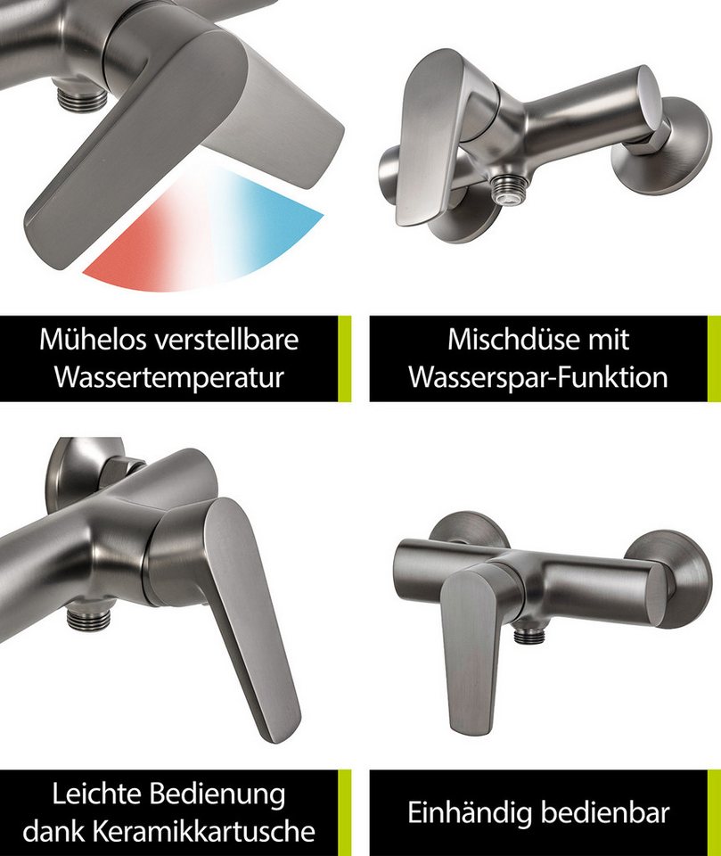 aquaSu Duscharmatur Morti Grau, Industrial, Keramikkartusche, Brauseabgang unten – Bild 3 von 5