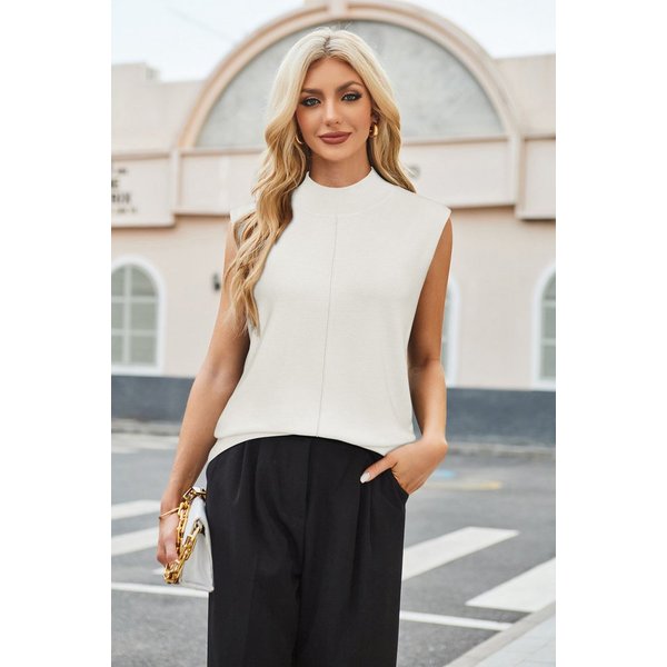 Arach&Cloz Pullunder Damen Pullover Wollmischung Rundhalspullover Strickpullover Business Casual Weste Wollpullover Kurzarmpullover mit Stehkragen