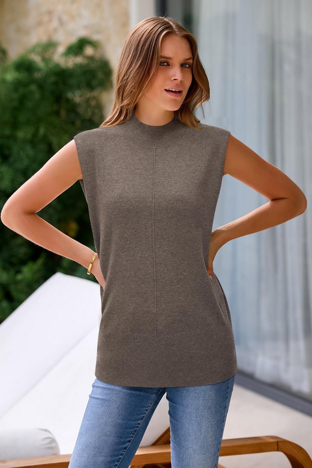 Arach&Cloz Pullunder Damen Pullover Wollmischung Rundhalspullover Strickpullover Business Casual Weste Wollpullover Kurzarmpullover mit Stehkragen – Bild 3 von 5