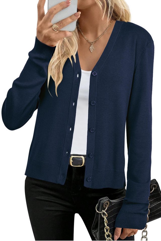 Arach&Cloz Strickjacke Damen Langarm Solid Strickjacken Leichter Cardigan mit V-Ausschnitt – Bild 4 von 5