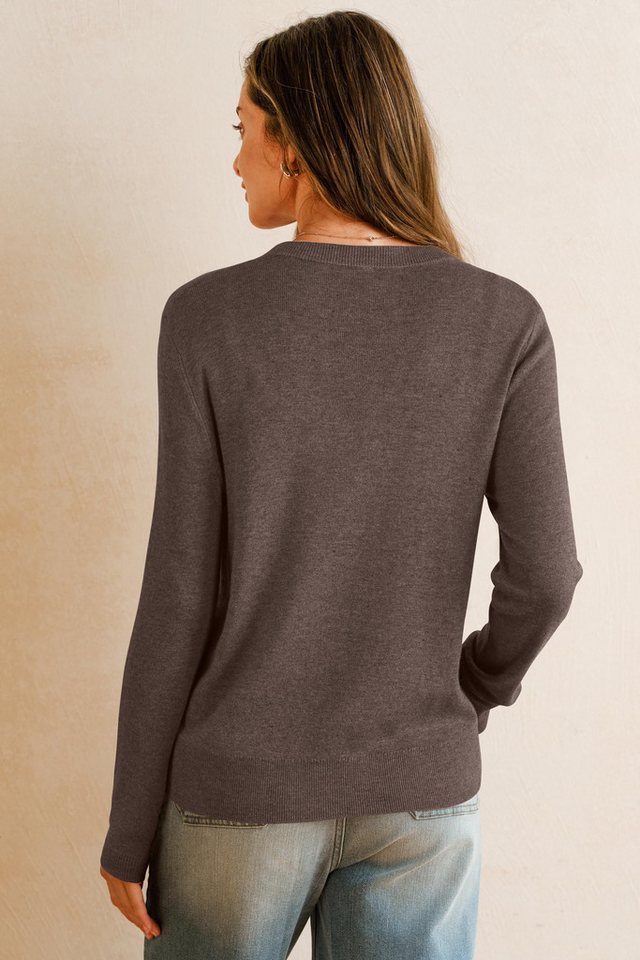 Arach&Cloz Strickjacke Damen Langarm Solid Strickjacken Leichter Cardigan mit V-Ausschnitt – Bild 4 von 5