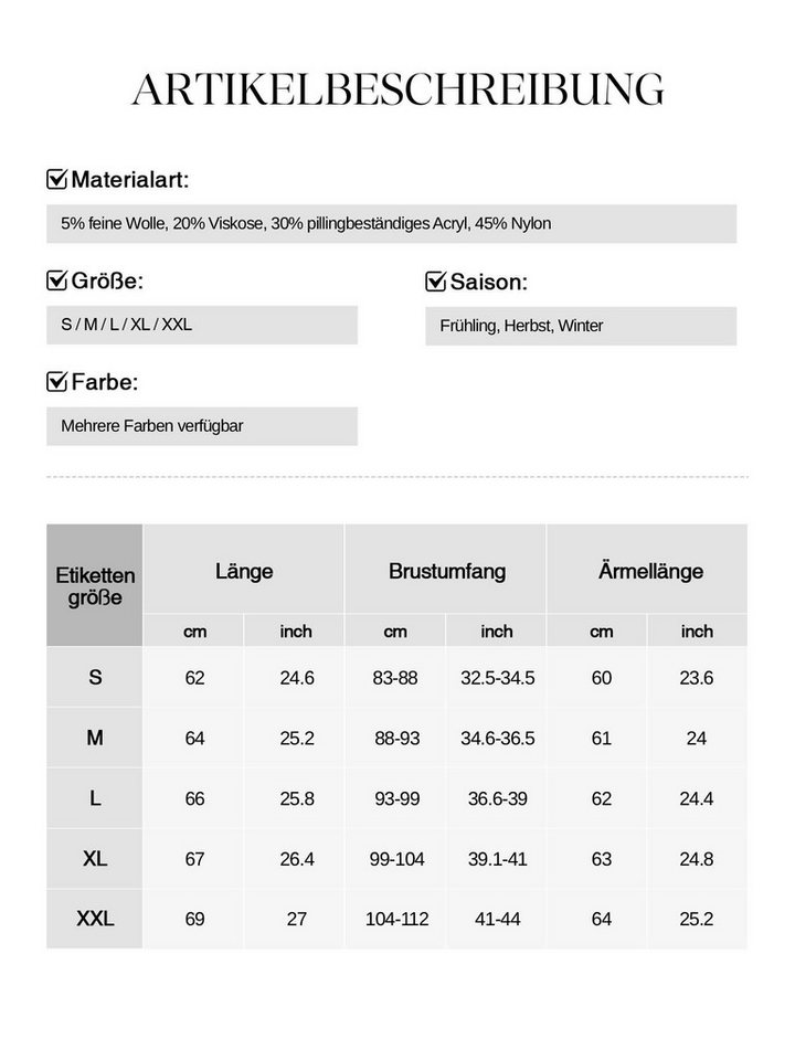 Arach&Cloz Strickpullover Damen Pullover aus Wollmischung Longpullover Strickpullover V-Ausschnitt Volltonfarbe Wollpullover Business und Freizeit Outfits – Bild 5 von 5