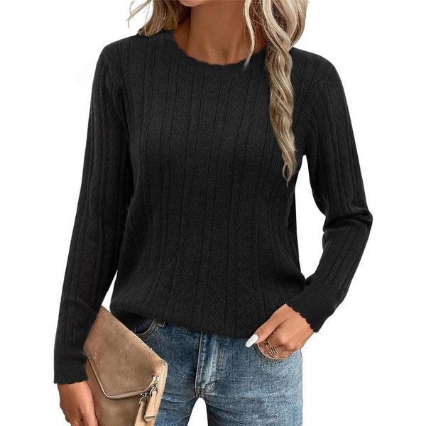 Arach&Cloz Strickpullover Damen Pullover Langarm Strickpullover Lässige Blusen mit Rundhalsausschnitt