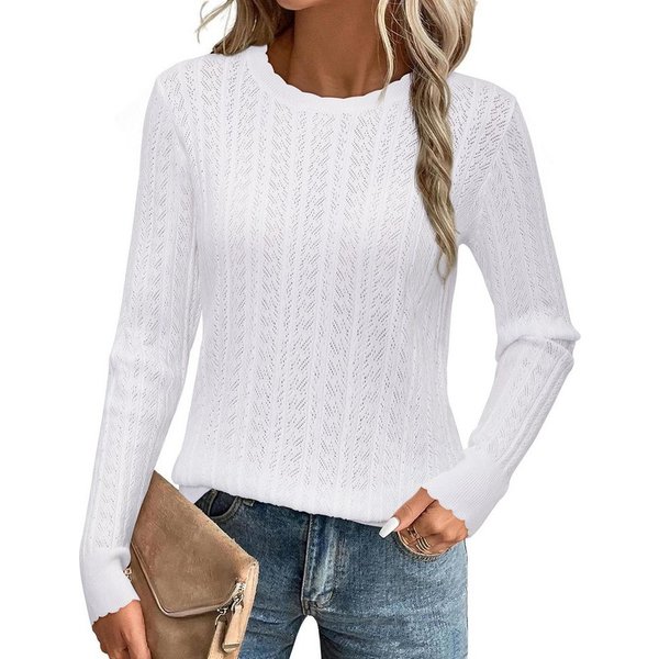 Arach&Cloz Strickpullover Damen Pullover Langarm Strickpullover Lässige Blusen mit Rundhalsausschnitt
