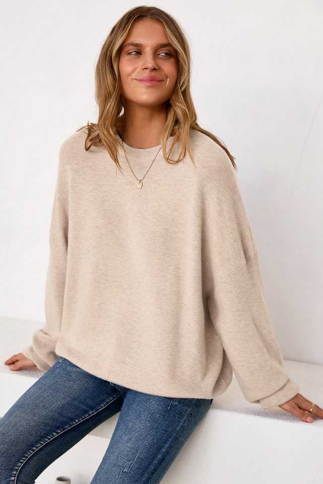 Arach&Cloz Strickpullover Damen Pullover Langarm Wolle Blend Rundhalsausschnitt Strickpullover Oversized Oberteile Strick Tops – Bild 2 von 5