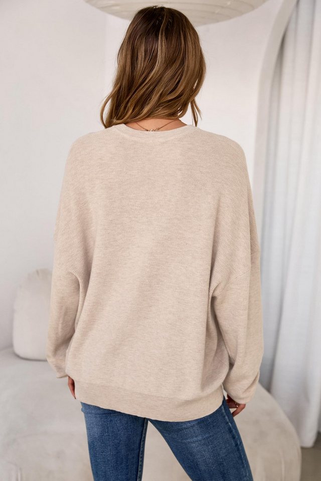 Arach&Cloz Strickpullover Damen Pullover Langarm Wolle Blend Rundhalsausschnitt Strickpullover Oversized Oberteile Strick Tops – Bild 3 von 5