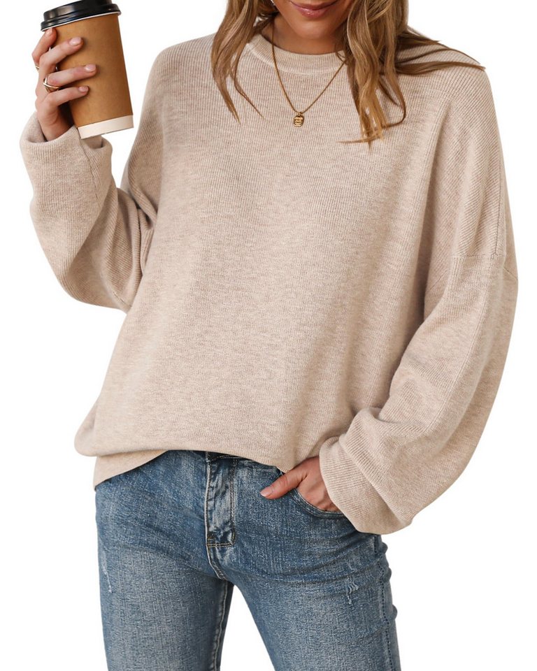 Arach&Cloz Strickpullover Damen Pullover Langarm Wolle Blend Rundhalsausschnitt Strickpullover Oversized Oberteile Strick Tops – Bild 5 von 5