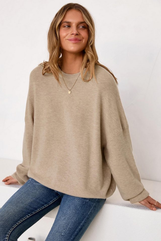 Arach&Cloz Strickpullover Damen Pullover Langarm Wolle Blend Rundhalsausschnitt Strickpullover Oversized Oberteile Strick Tops – Bild 2 von 5