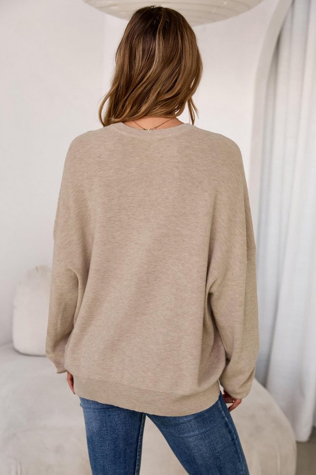 Arach&Cloz Strickpullover Damen Pullover Langarm Wolle Blend Rundhalsausschnitt Strickpullover Oversized Oberteile Strick Tops – Bild 3 von 5