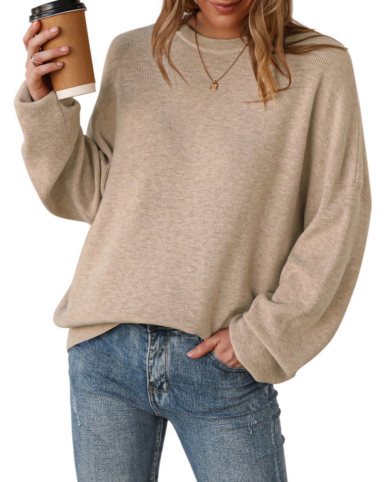 Arach&Cloz Strickpullover Damen Pullover Langarm Wolle Blend Rundhalsausschnitt Strickpullover Oversized Oberteile Strick Tops – Bild 5 von 5