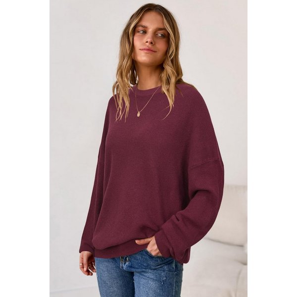 Arach&Cloz Strickpullover Damen Pullover Langarm Wolle Blend Rundhalsausschnitt Strickpullover Oversized Oberteile Strick Tops