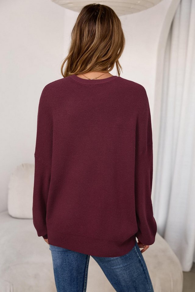 Arach&Cloz Strickpullover Damen Pullover Langarm Wolle Blend Rundhalsausschnitt Strickpullover Oversized Oberteile Strick Tops – Bild 3 von 5