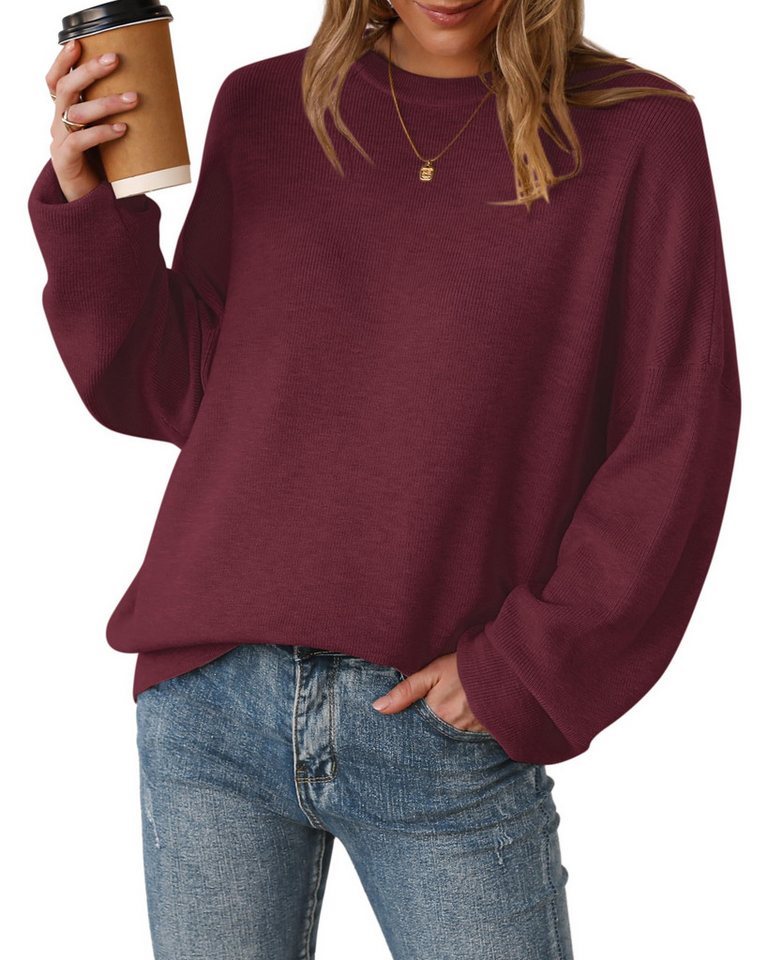 Arach&Cloz Strickpullover Damen Pullover Langarm Wolle Blend Rundhalsausschnitt Strickpullover Oversized Oberteile Strick Tops – Bild 5 von 5