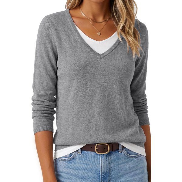 Arach&Cloz Strickpullover Damen Strickpullover Lagenlook V-Ausschnitt pillresistenter Pullover Patchwork, pillresistent, 2-in-1 Layerlook, atmungsaktiv, weich