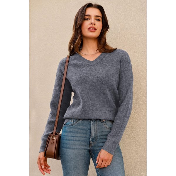 Arach&Cloz V-Ausschnitt-Pullover Damen-Pullover aus Wollmischung, Langärmliger Strickpullover Basic Sweater Leicht Locker Strickpulli Herbst Winter Warm
