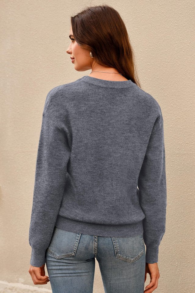 Arach&Cloz V-Ausschnitt-Pullover Damen-Pullover aus Wollmischung, Langärmliger Strickpullover Basic Sweater Leicht Locker Strickpulli Herbst Winter Warm – Bild 3 von 5