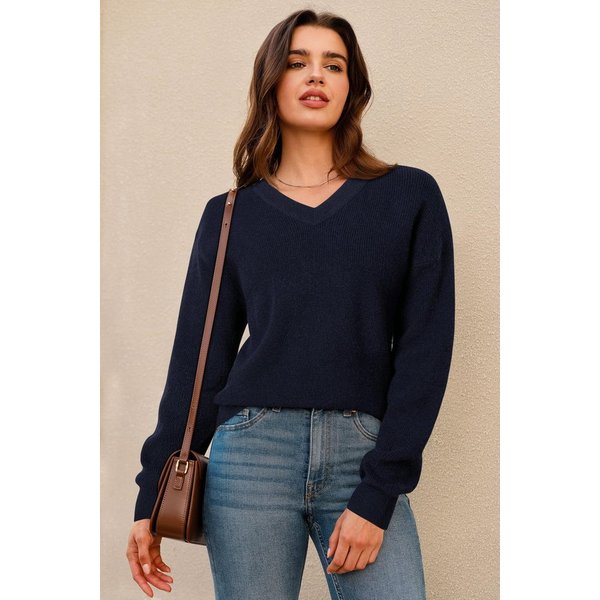 Arach&Cloz V-Ausschnitt-Pullover Damen-Pullover aus Wollmischung, Langärmliger Strickpullover Basic Sweater Leicht Locker Strickpulli Herbst Winter Warm